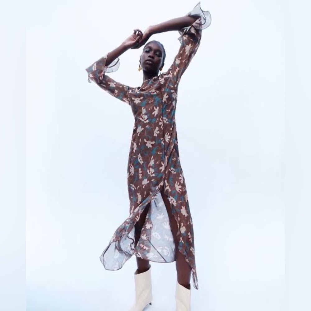 SIR. - AVELLINO CASCADE DRESS - CHOCOLATE FIORE, AU 0